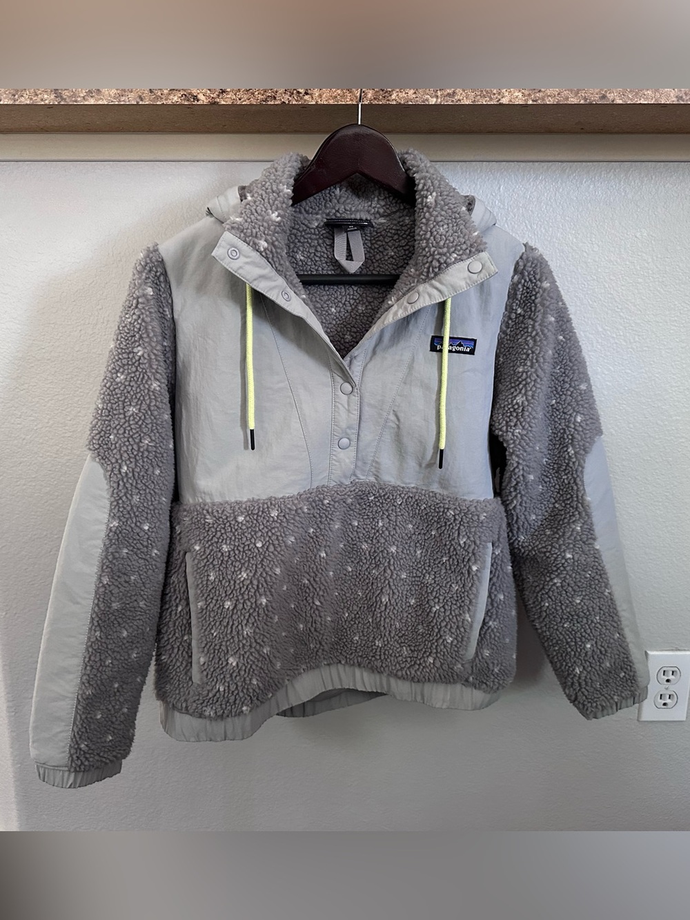 Patagonia Gray Sherpa Pullover with Neon Drawcords